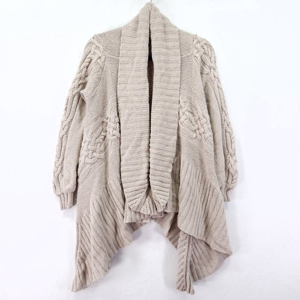 Mason Shawl Cardigan Small Beige Knit Wool Cashmere Silk Open Front Sweater